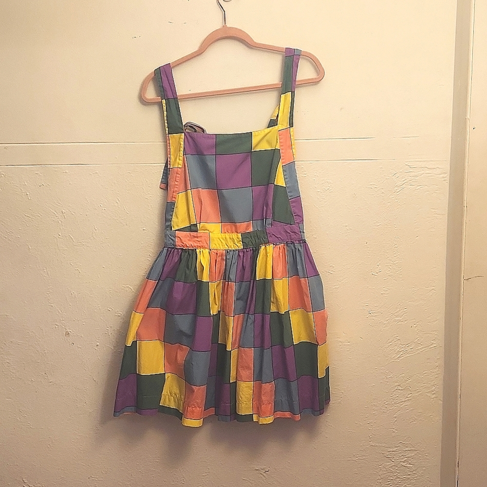 Colorblock Patchwork Pinafore Dress in Yellow, Purple, Pink, Green